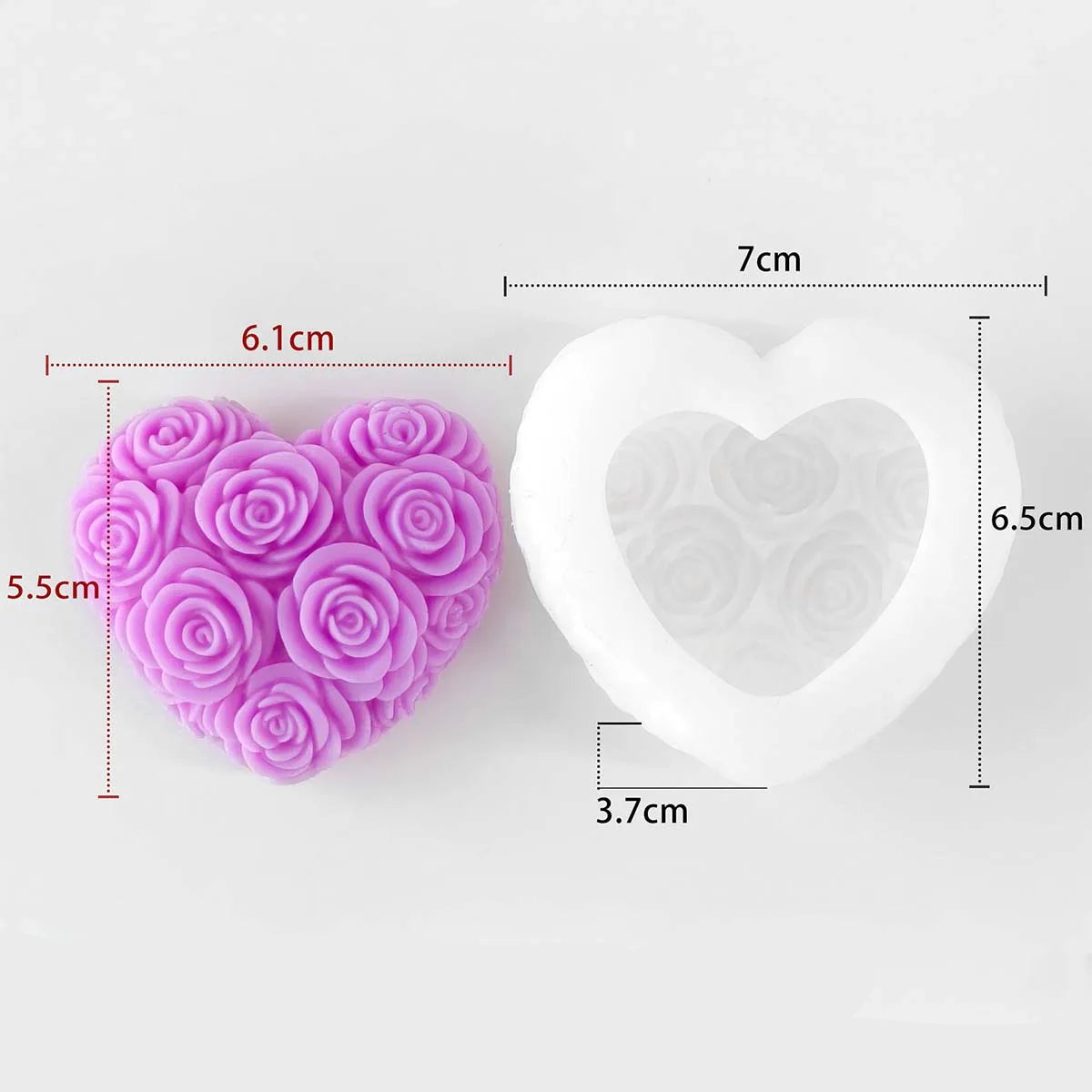 Bloomed Heart Rose Candle Mold Small