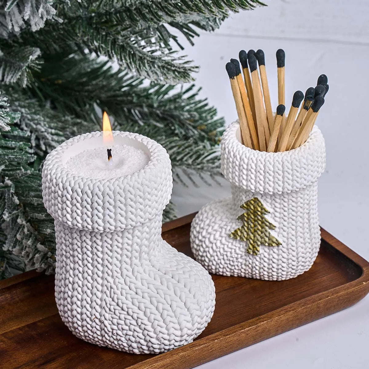 Christmas Knitted Boot Silicone Mold with Tree Design