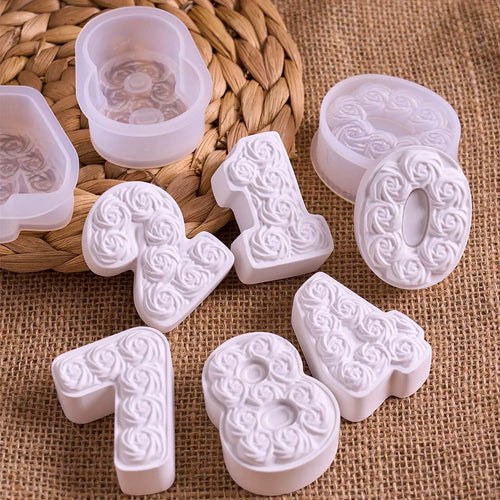 0-8 Relief Rose Number Silicone Candle Mold.