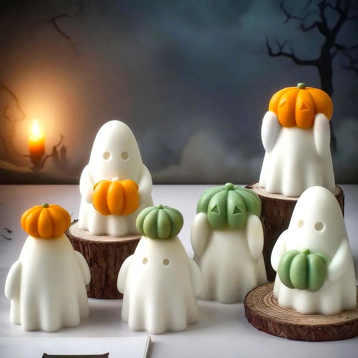 3Pcs Pumpkin Ghost Silicone Candle Molds Set