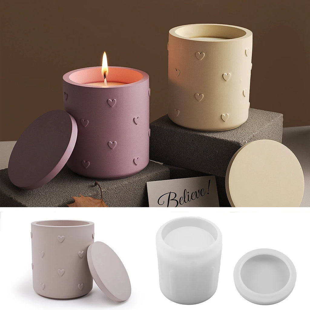 Heart Embossed Candle Jar Mold Set