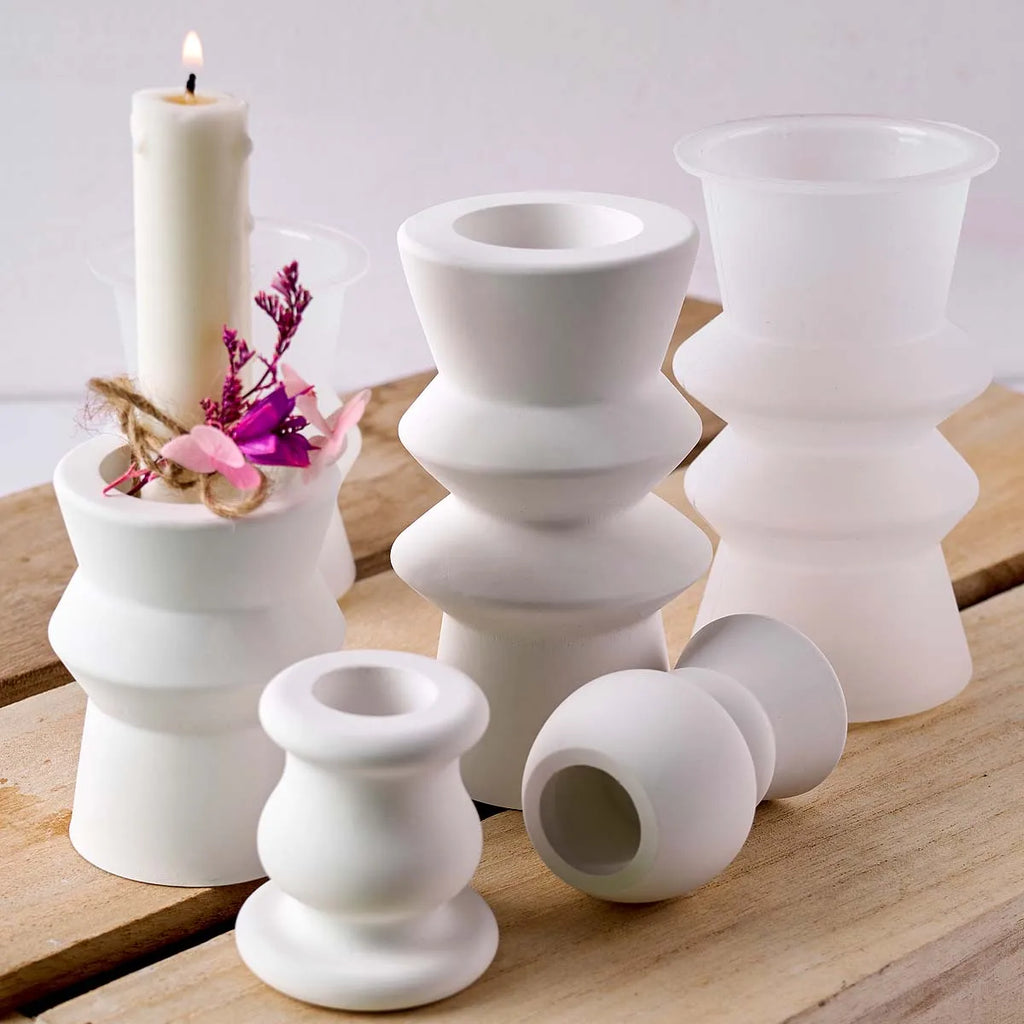 Geometric Roman Column Candle Holder Silicone Mold.