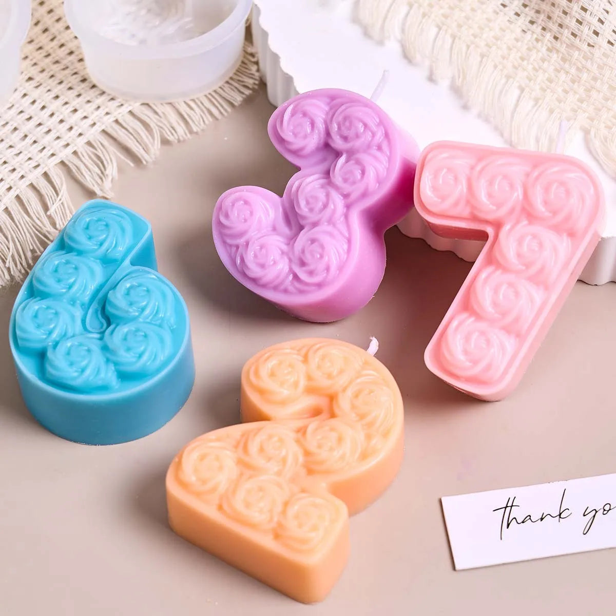 0-8 Relief Rose Number Silicone Candle Mold.
