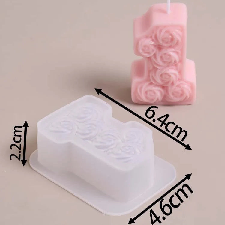 0-8 Relief Rose Number Silicone Candle Mold.