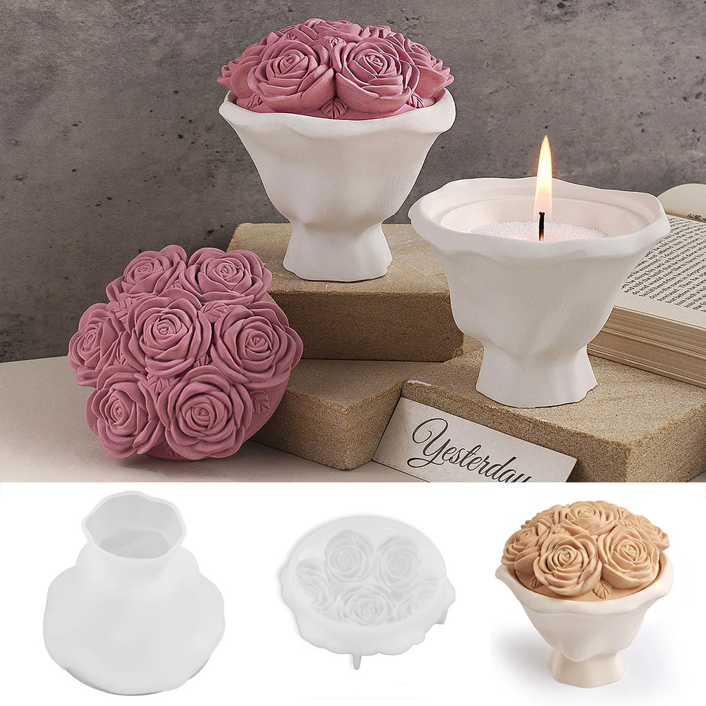 Rose Candle Cup Silicone Mold with Lid.