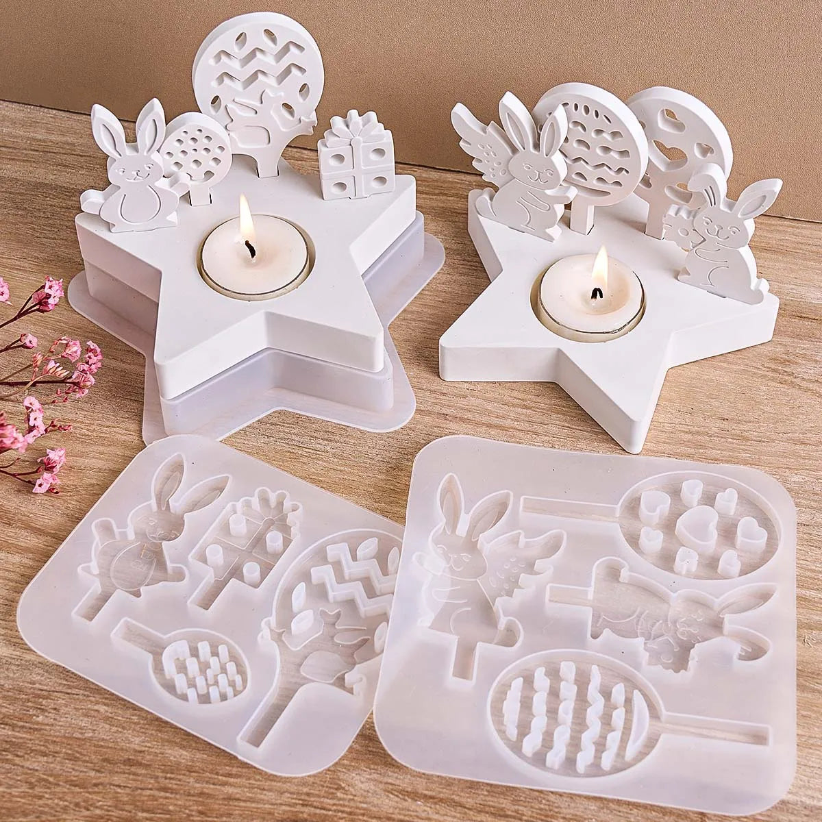 4-Piece Easter Star Bunny Tealight Holder Mold Set