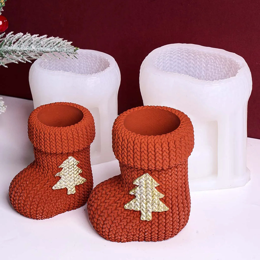 Christmas Knitted Boot Silicone Mold with Tree Design