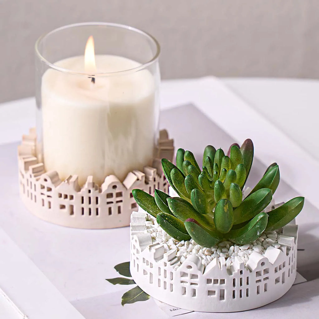 Round Cityscape Candle Holder Silicone Mold