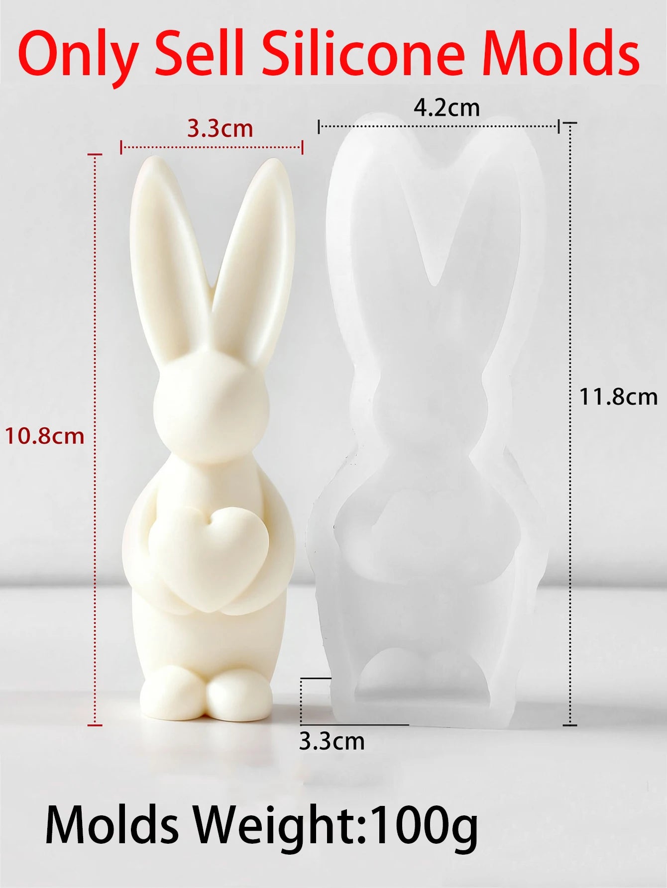 Standing Bunny Silicone Mold with Egg or Heart Hugging Heart Bunny