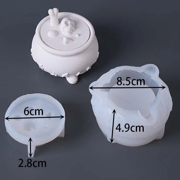 Halloween Skull Cauldron Silicone Jar Mold Set
