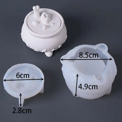 Halloween Skull Cauldron Silicone Jar Mold Set