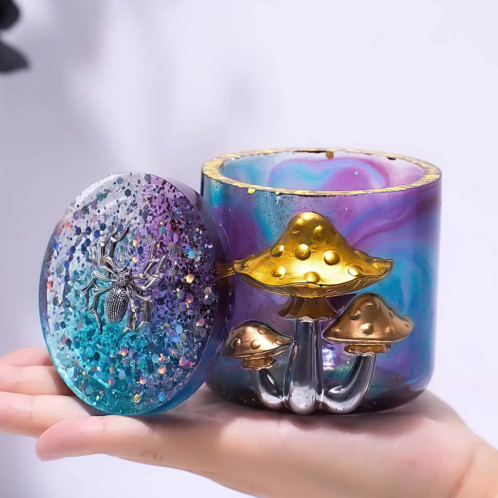 Mushroom Relief Candle Jar with Lid Silicone Mold Set