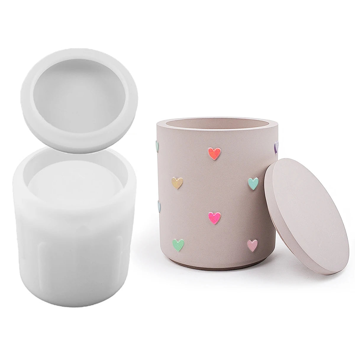 Heart Embossed Candle Jar Mold Set