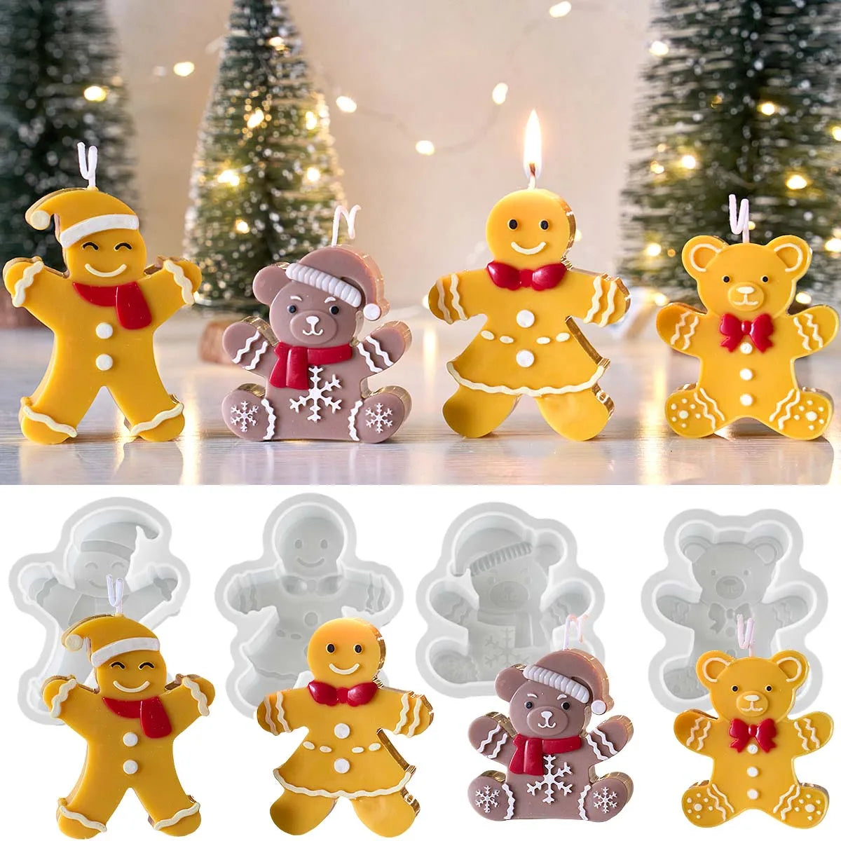 Frostell Piped-Trim Gingerbread Family Silicone Candle Mold