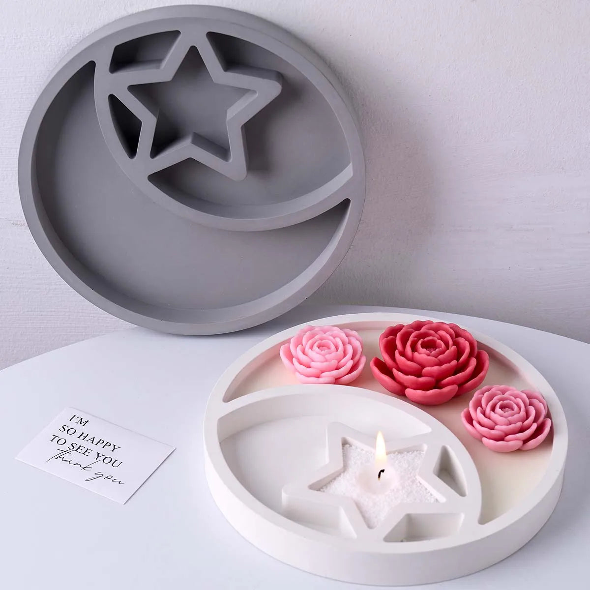 Round Moon Star Tray Silicone Mold.