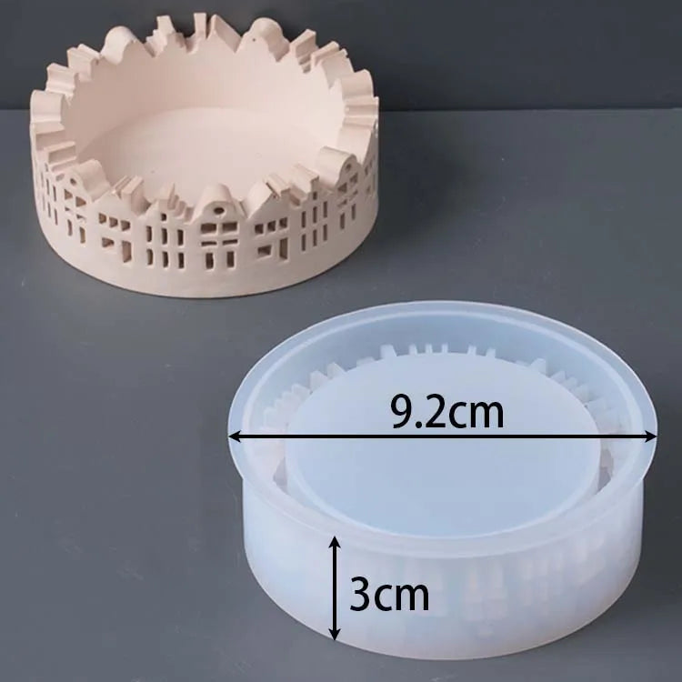 Round Cityscape Candle Holder Silicone Mold