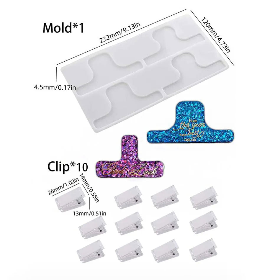 Resin Bookmark Clip Mold with 10pcs Clips Style B